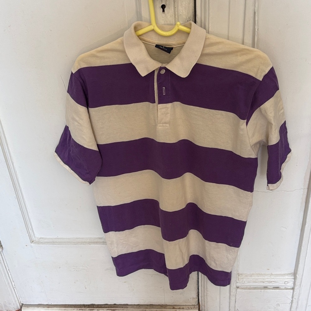 Gant Wide-Stripe Polo in Purple and Cream Cotton made in USA